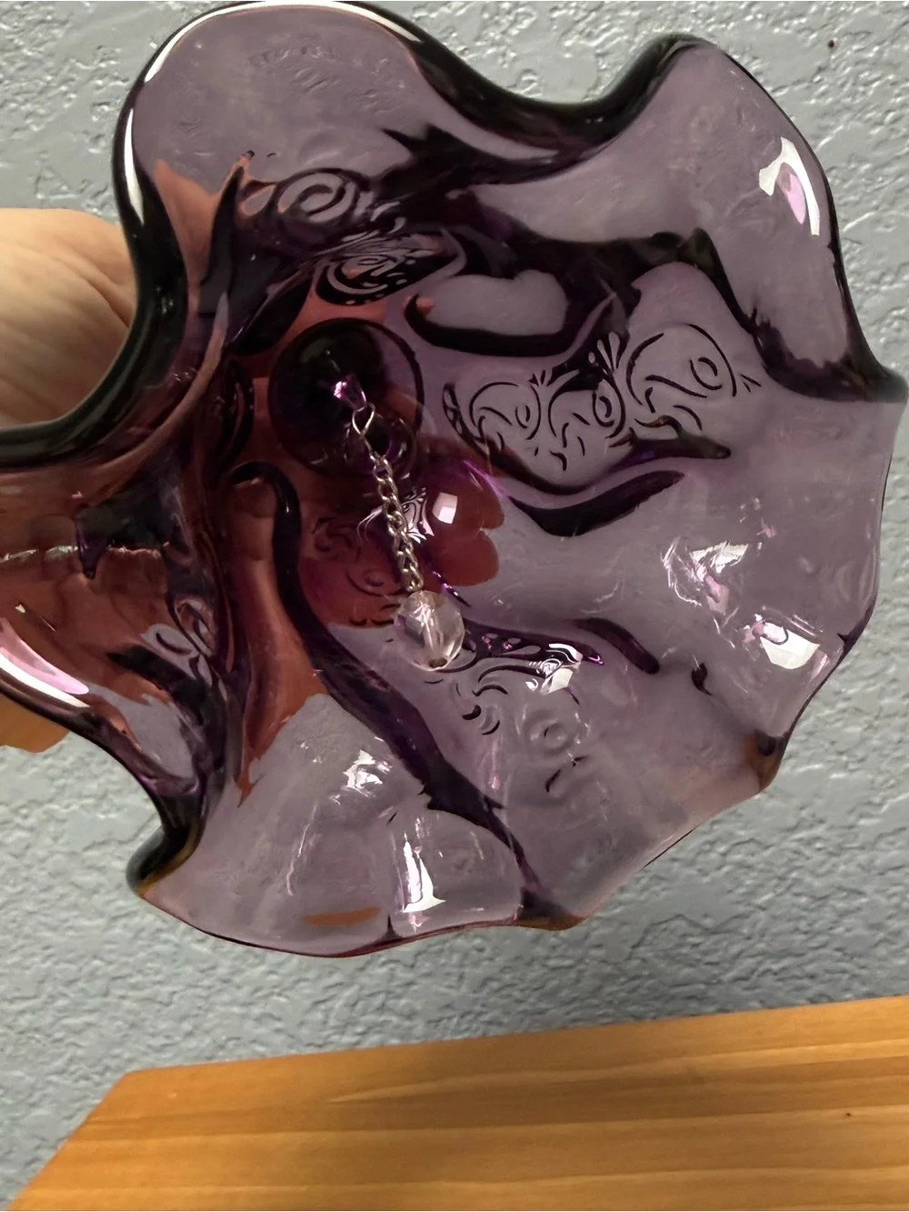 Fenton Purple Glass Bell with Swirled Embossed Design - Picture 4 of 8